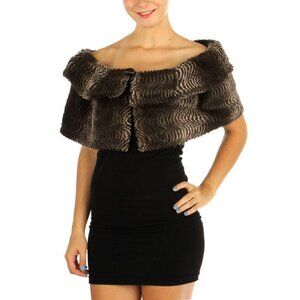 Brown Faux Fur Capelet Shawl Dressy Winter Wrap